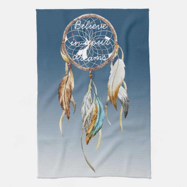 Blue Brown Turquoise Dream Catcher Geschirrtuch (Vertikal)