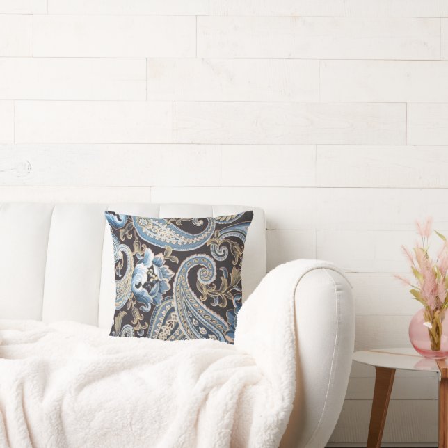 Blue Brown Vintag Paisley Light Kissen (Liege)