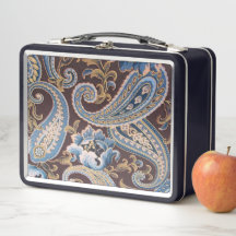 Blue Brown Vintag Paisley Metal Lunchbox