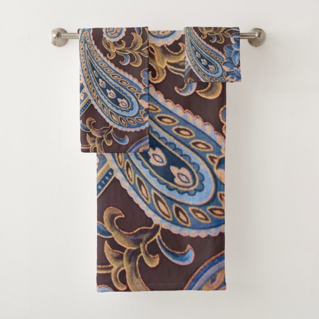 Blue Brown Vintag Paisley New Badhandtuch Set (Insitu)