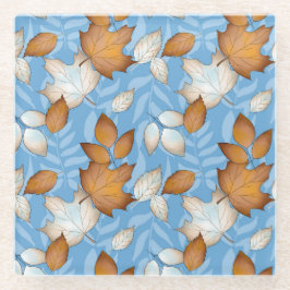 BLUE BROWN WHITE AUTUMN LEAVES GLASUNTERSETZER