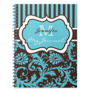 Blue Brown White Strip Damask Journal-Notebook Notizblock
