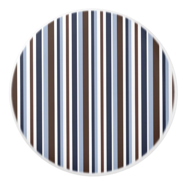 Blue Brown & White Stripes Boys Dresser Keramikknauf (Vorderseite)