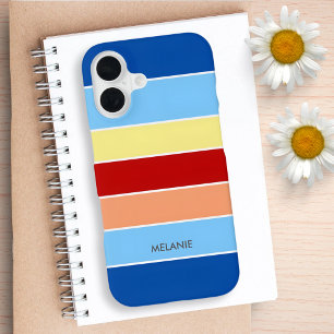 Blue Brown & Yellow Streifen Monogram Phone Case iPhone 16 Hülle
