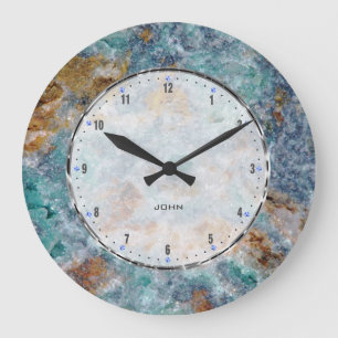Blue & Brownl Marble Stone Pattern Große Wanduhr