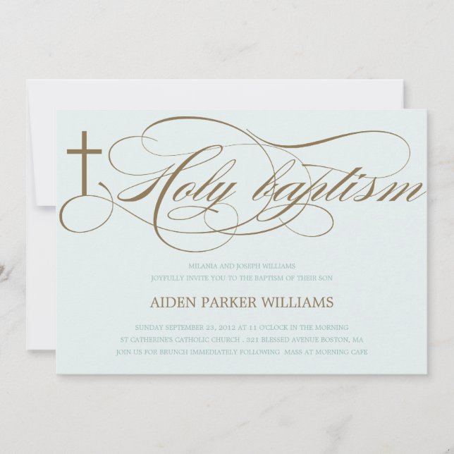 BLUE & BROWT HOLY CROSS| BAPTISMINVITÄT EINLADUNG (Vorderseite)