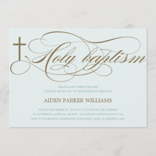 BLUE & BROWT HOLY CROSS  BAPTISMINVITÄT EINLADUNG