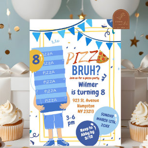 Blue Bruh You In Pizza und Balloon Geburtstag Jung Einladung