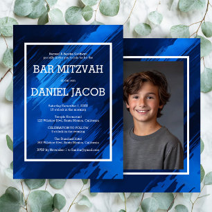 Blue Brushstrokes Custom Foto BAR BAT MITZVAH Einladung