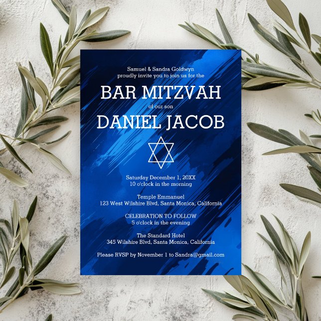 Blue Brushstrokes Star Custom BAR BAT MITZVAH Einladung (Blue Brushstrokes Star Custom BAR BAT MITZVAH Invitation
)