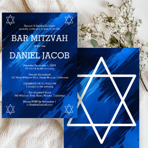 Blue Brushstrokes Stars Custom BAR BAT MITZVAH Einladung