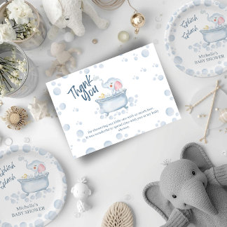Blue Bubble Bath Animal Baby Shower Dankeskarte