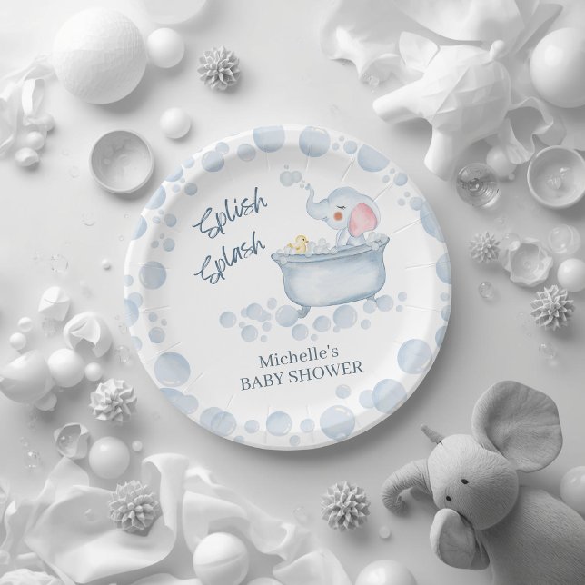 Blue Bubble Bath Animal Baby Shower Pappteller (Von Creator hochgeladen)