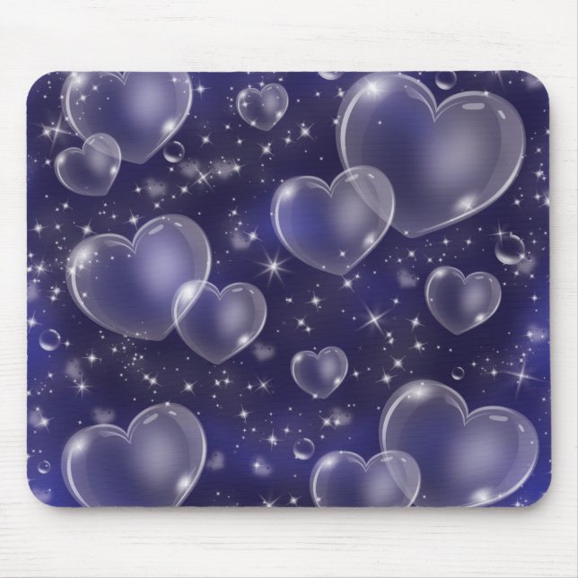 Blue Bubble Hearts Niedlich Girly 90er Jahre Style Mousepad (Vorne)