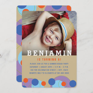 Blue Bubbles Polka Dots Foto Boy Geburtstagsparty Einladung