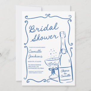 Blue Bubbly Brautparty Champagner Brunch Einladung