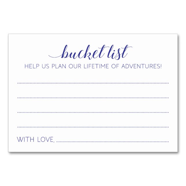 Blue Bucket List Ideen für Hochzeitsratgeber Karte (Vorderseite)