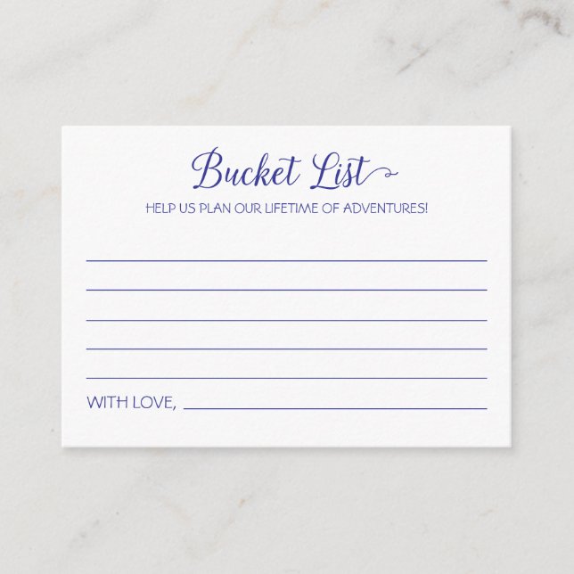 Blue Bucket List Lifetime Adventures Wedding Hinweiskarte (Vorderseite)
