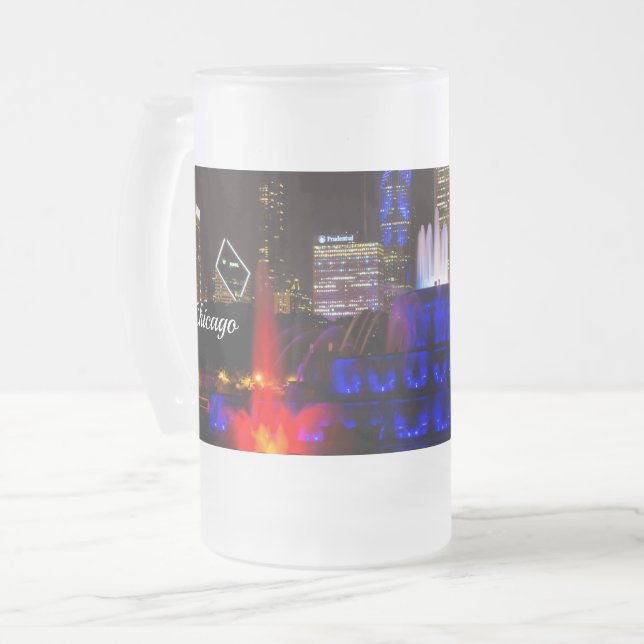 Blue Buckingham Fountain Mattiert Glass Beer Tasse (Vorderseite Links)