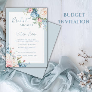 Blue Budget Floral Hydrangea Elegantes Brautparty Einladung