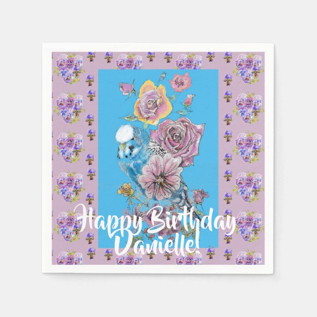 Blue Budgie Blumenzwiebeln Papa Napkins Serviette (Vorderseite)