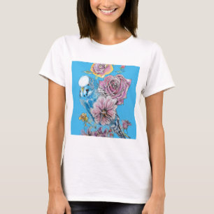 Blue Budgie Budgerigar Rose Wasserfarbene Kunst T-Shirt