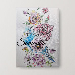 Blue Budgie Budgie Rose Blume Blumenstrauß Button