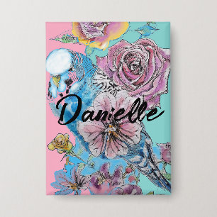 Blue Budgie Budgie Rose Blume Blumenstrauß Button