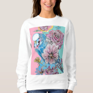 Blue Budgie Budgie Rose Blume Blumenstrauß Sweatshirt