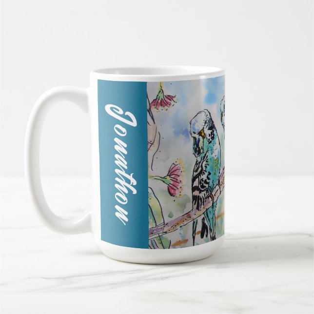 Blue Budgie Budgies Parrots Husbands Mens Name Kaffeetasse (Links)