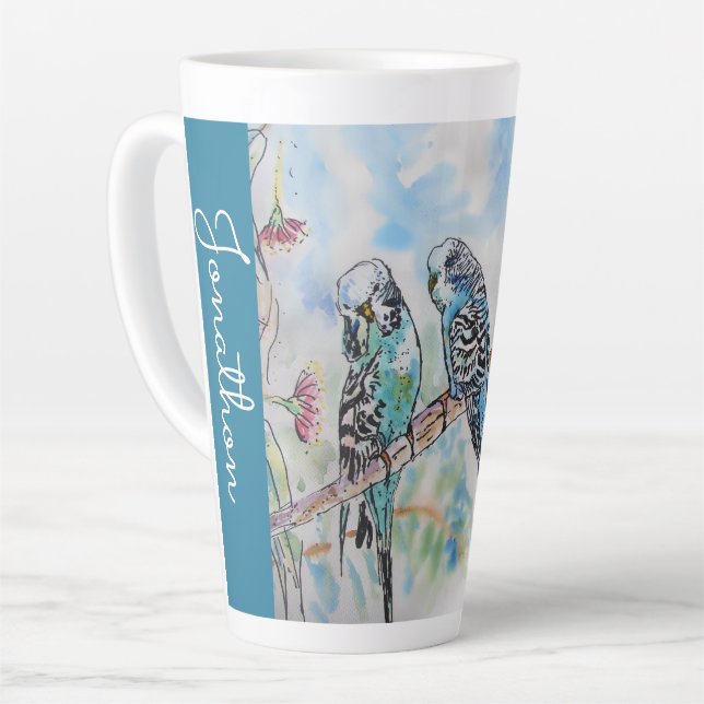Blue Budgie Budgies Parrots Husbands Mens Name Milchtasse (Linke Ecke)