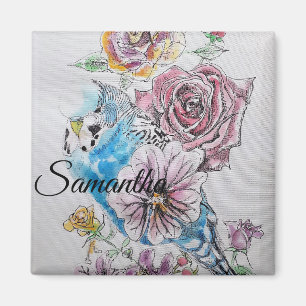 Blue Budgie Budgies Rose Blume Blumenstrauß Magnet