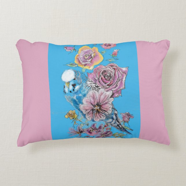 Blue Budgie Niedlich Whimsical Pink Blue Girls Bab Dekokissen (Vorderseite)