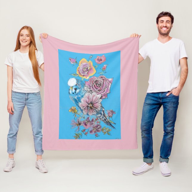 Blue Budgie Niedlich Whimsical Pink Blue Girls Bab Fleecedecke (Beispiel)