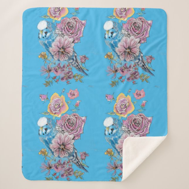 Blue Budgie Niedlich Whimsical Pink Blue Girls Sherpadecke (Vorderseite)