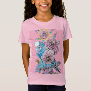 Blue Budgie Niedlich Whimsical Pink Girls T Shirt