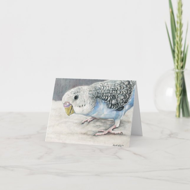Blue Budgie Parakeet Art Note Card Karte (Vorderseite)