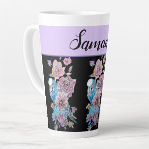 Blue Budgie Rose Lavender lila Art Malerei Tasse