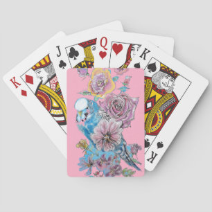 Blue Budgie Rote Rose Blume Pink Cards Set Spielkarten
