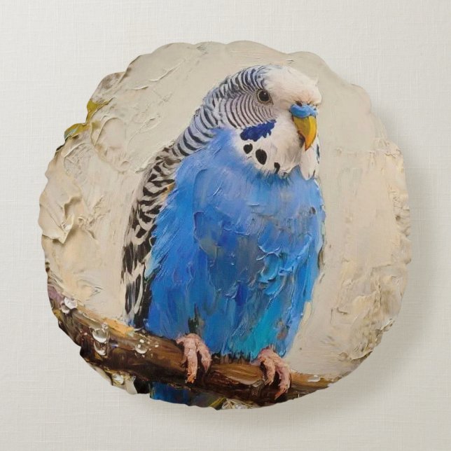 Blue Budgie Rundes Kissen (Vorderseite)