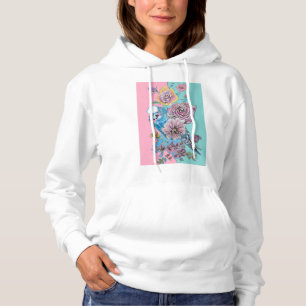 Blue Budgie Watercolor Rote Rosen Blumenstrauß Hoodie