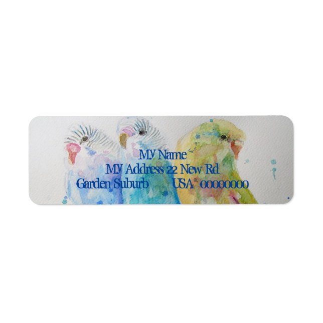 Blue Budgies Watercolor-Rücksendeadressen-Aufklebe (Vorne)