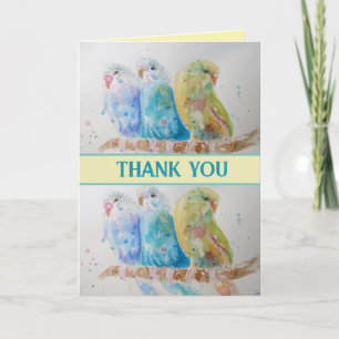 Blue Budgies Watercolor Vielen Dank Budgie Aqua Karte