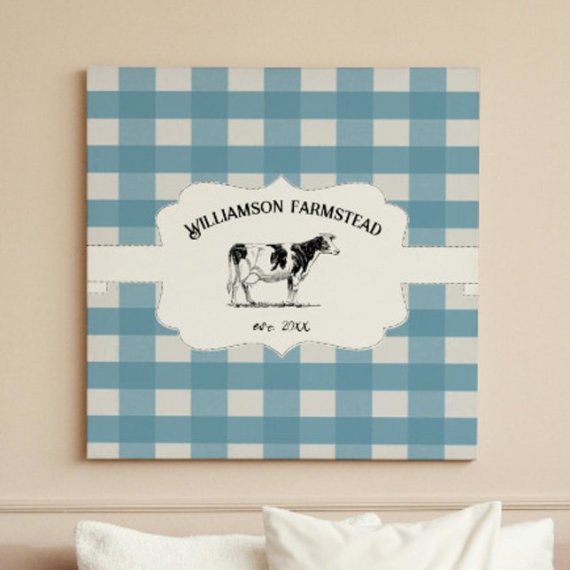 Blue Buffalo Kariert Farm Cow Canvas Print Leinwanddruck (Blue Buffalo Plaid Farm Cow Canvas Print)