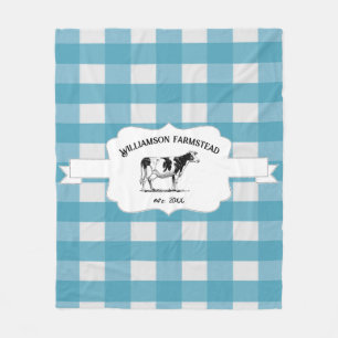 Blue Buffalo Kariert Farm Cow Fleece Blanket