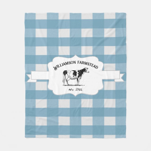 Blue Buffalo Kariert Farm Cow Fleece Blanket (Vorderseite)