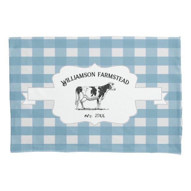 Blue Buffalo Kariert Farm Cow Pillow Case Kissenbezug (Vorderseite)