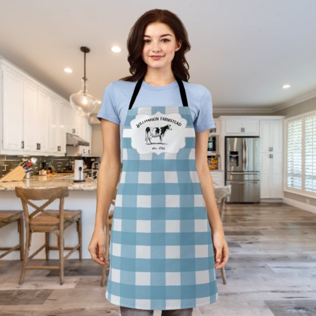 Blue Buffalo Kariert Farm Cow Schürze (Blue Buffalo Plaid Farm Cow Personalized Apron)