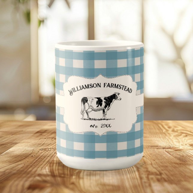 Blue Buffalo Kariert Farm Cow Tasse (Blue Buffalo Plaid Farm Cow Coffee Mug)