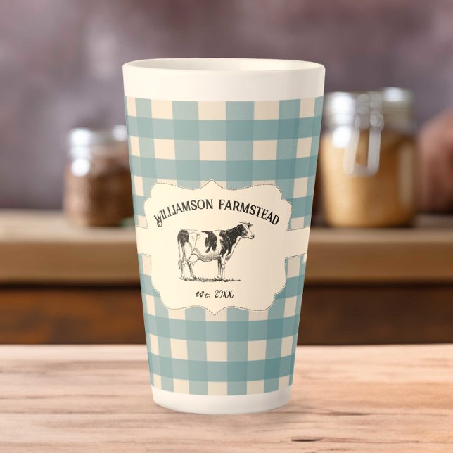 Blue Buffalo Kariert Farm Kuh Latte Tasse (Blue Buffalo Plaid Farm Cow Latte Mug)